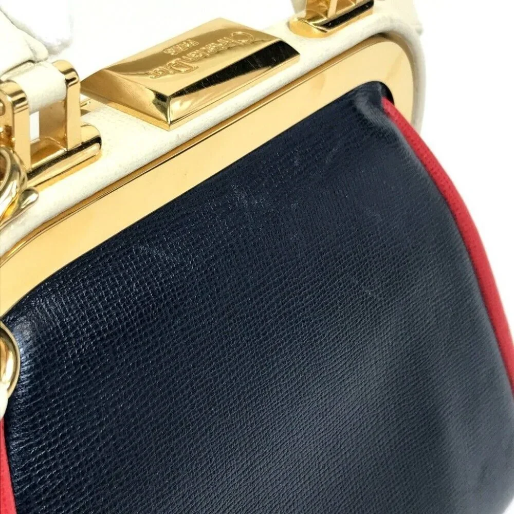 Authentic CHRISTIAN DIOR Tricolor Vintage Kisslock 2WAY Shoulder bag Hand Bag - Picture 2 of 8